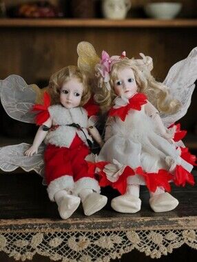 Vintage Porcelain Set  Red & White Fairy Dolls - Set of 2